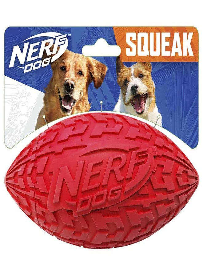 Nerf Dog Tire Squeak Football Outdoor Dog Toy, 6 Inch Dog Football Squeaking Toy for Medium and Large Breeds, Red - Image 1